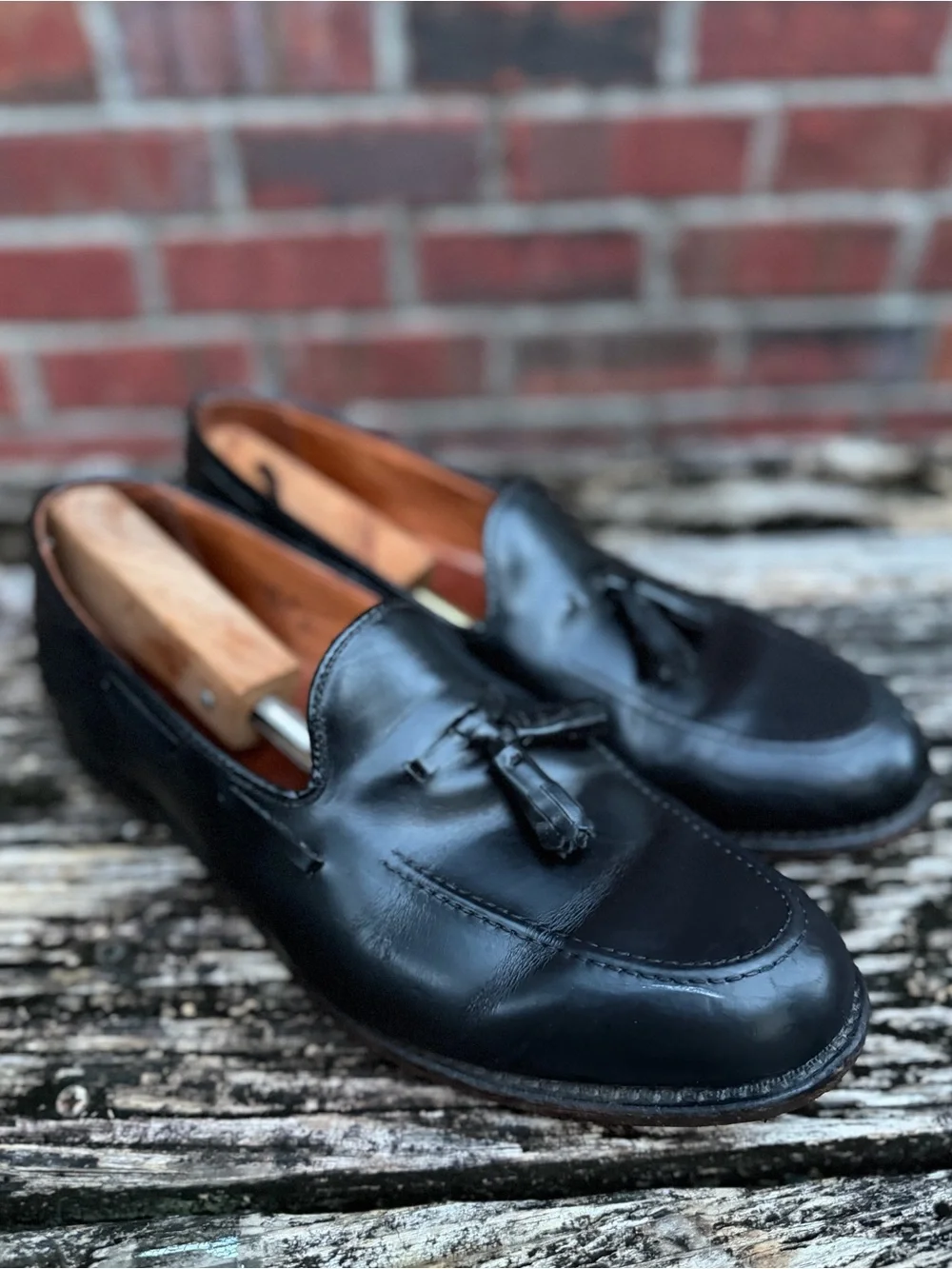 Lands' End Sz 10.5W Black Leather Tassel Slip-On Dress Loafers Made in USA X1